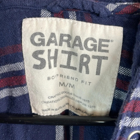 GARAGE Boyfriend Fit Plaid Hooded Flannel Shirt Navy Blue Burgundy White Size M - Picture 9 of 13